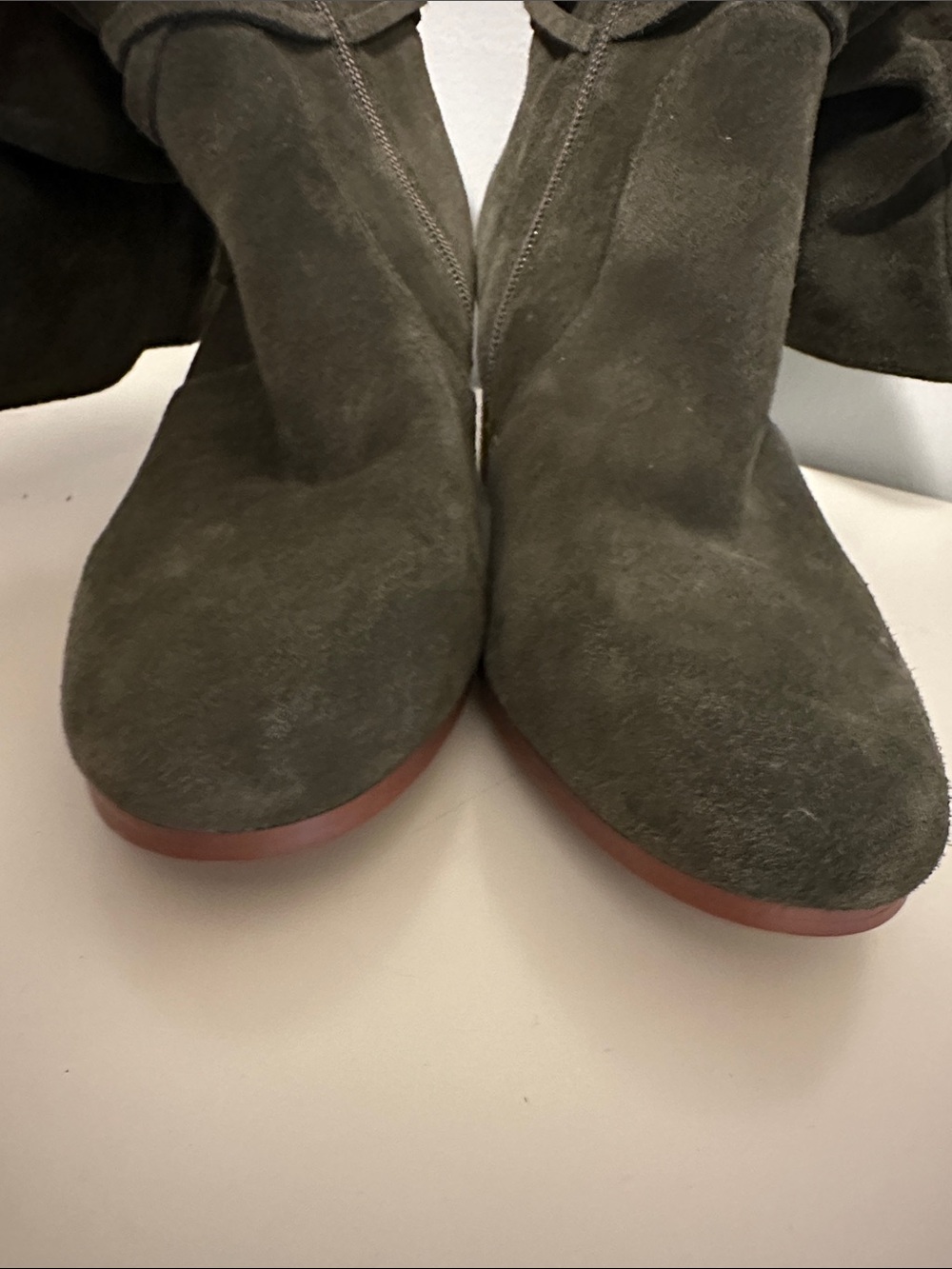 Violet & Red Suede Slouch Boot — Olive Green, Sz 8 - Picture 11 of 11
